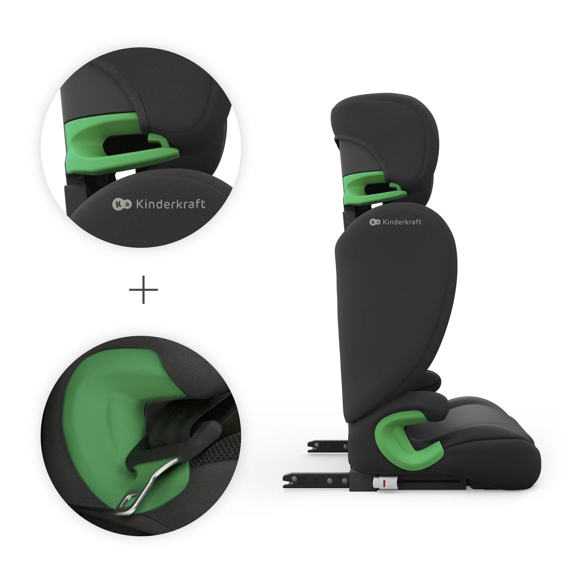 Kinderkraft JUNIOR FIX2 PRO I-SIZE Seggiolino auto 15-36 kg, Gruppo 2-3, 100-150 cm, con Isofix, Poggiatesta regolabile, Sistemi di sicurezza, Leggero Facile da trasportare, Facile da pulire, Nero