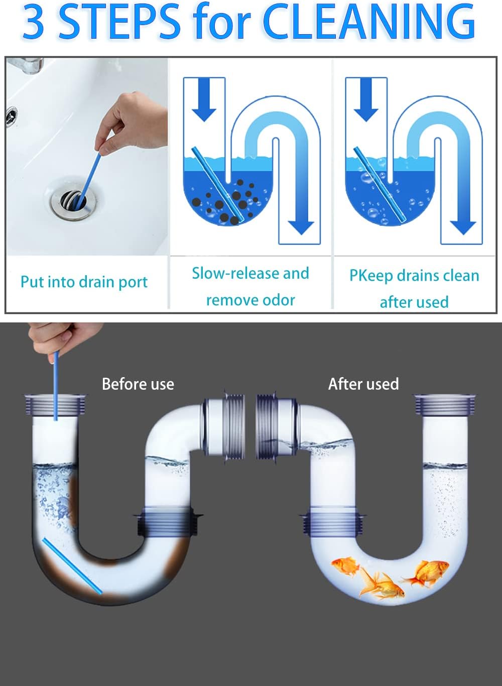 Drain Deodorizer Drain Sticks Sink Cleaner Drain Opener Sticks Enzyme Drain Cleaner to Keep Kitchen Bathroom and Utility Drains Clear As Seen on TV (14 pcs)