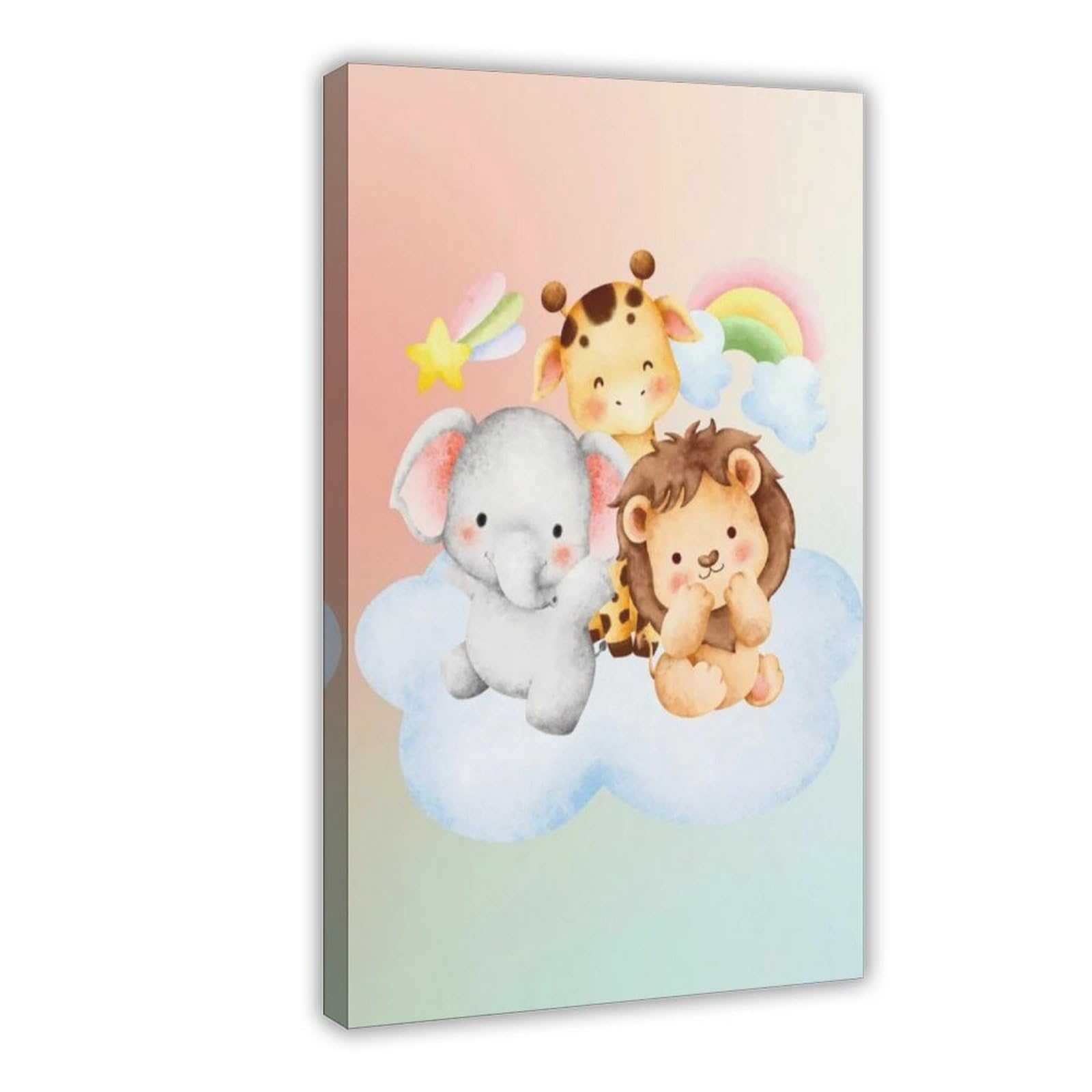 Elefanti, leoni, giraffe, una camera dei bambini a tema giungla in un parco naturalistico. Poster su tela per camera da letto, decorazione per ufficio, camera da letto, regalo, 61 cm L x 91,4 cm W