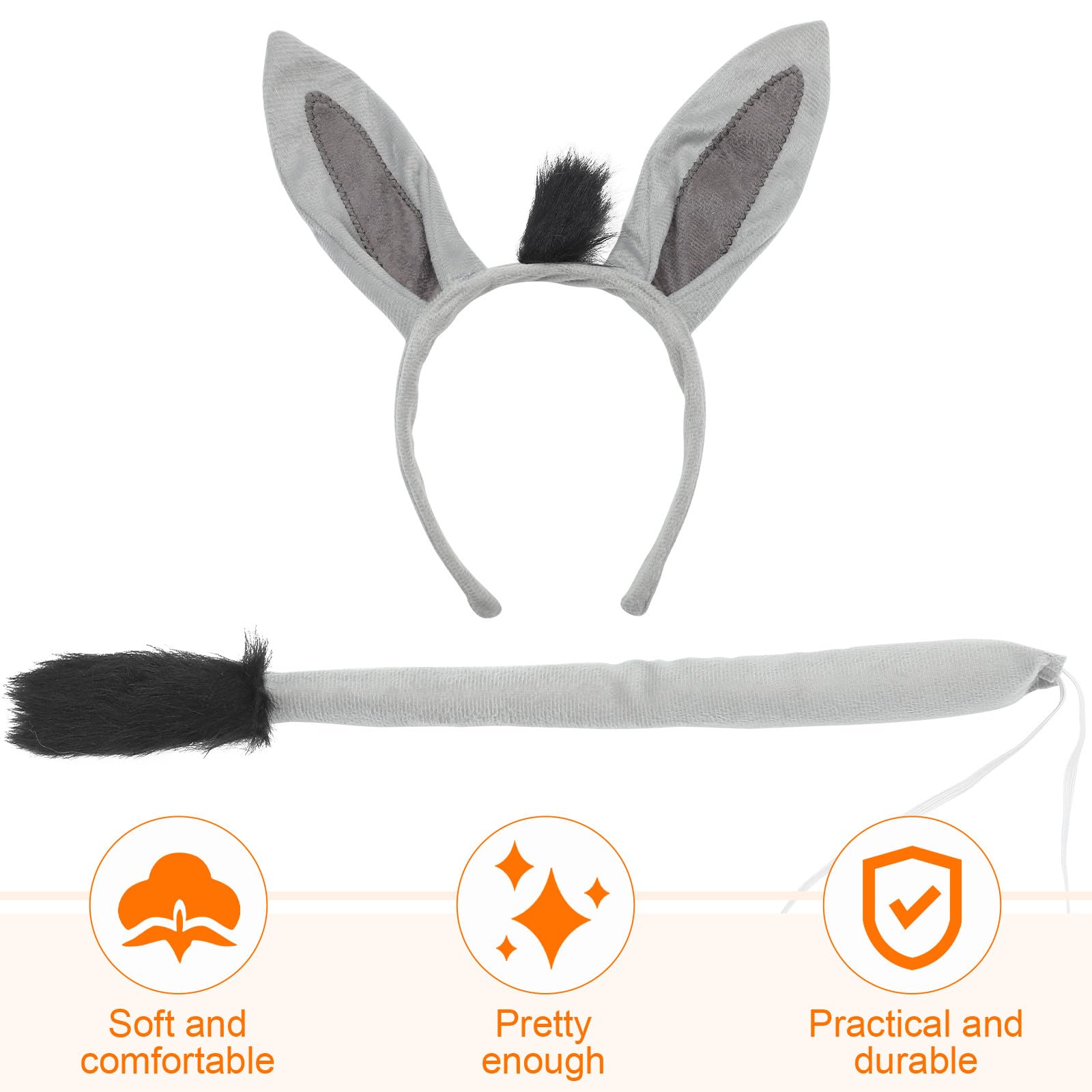 Kisangel 1 Set Donkey Ears Headband & Tail - Kids/adults Fancy Dress Props for Carnival Halloween Kids Party Costume Accessories - Image 4