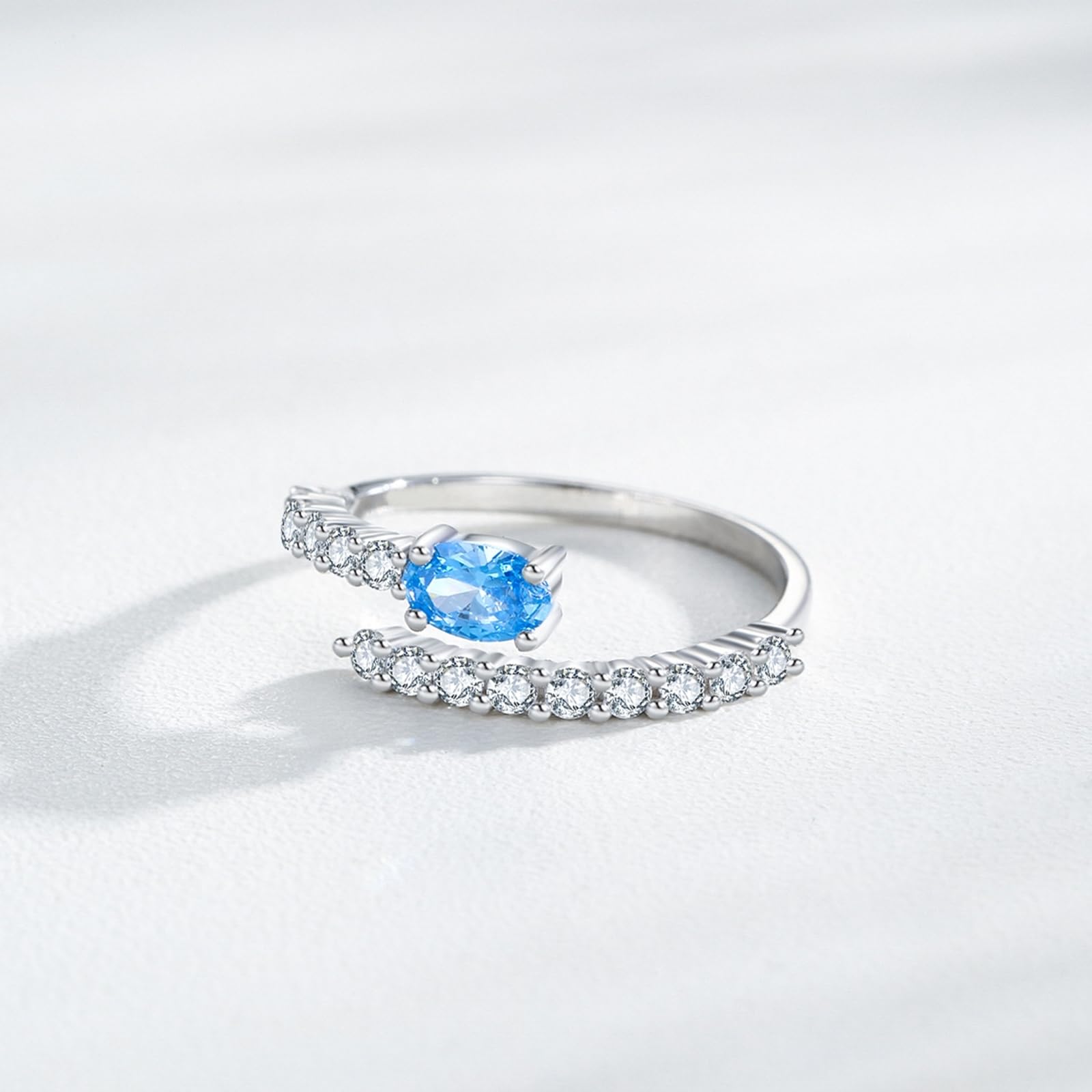 Obrączki ślubne topaz 0,5 ct, pierścionek damski, białe złoto, otwarty, pierścionek ślubny dla kobiet