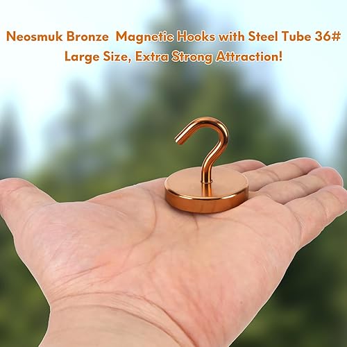 Vista 349 de Neosmuk Ganchos magnéticos resistentes, imanes fuertes con gancho para refrigerador, ganchos industriales súper resistentes de neodimio para colgar