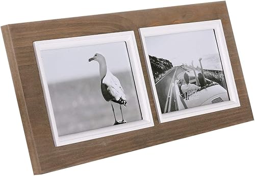 Miniatura 8 de Marco de fotos de 4 x 6 pulgadas, 2 aperturas, de madera maciza, marcos de fotos envejecidos estilo vintage, con vidrio real, para soporte de mesa o