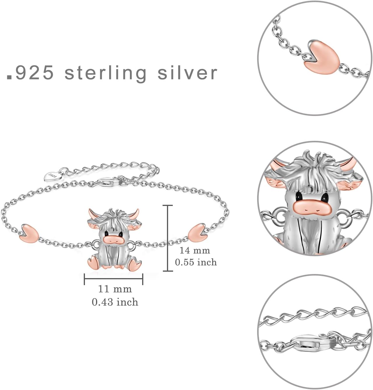 Highland Cow Bracelet for Women 925 Sterling Silver Animal Bracelets Highland Cow Decor Jewelry Gifts for Women - Image 4