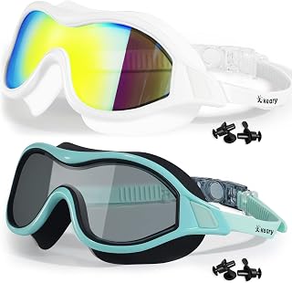 Keary 2-Pack Swim Goggles for Adults & Youth: Anti-Fog, UV Protection, No-Leak Silicone Gasket, 180° Wide Vision Pool Goggles