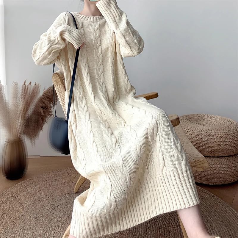Maglione da donna autunno inverno intrecciato lavorato a maglia tinta unita O-collo allentato casual maglioni caldi