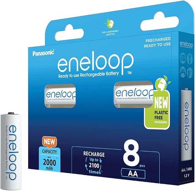 Panasonic eneloop | Ready-to-Use Ni-MH akumulatory, AA/Mignon, 8 sztuk w zestawie, większa pojemność min. 2000 mAh, 2100 cykli ładowania, w opakowaniu w bez tworzyw sztucznych, Niebieski