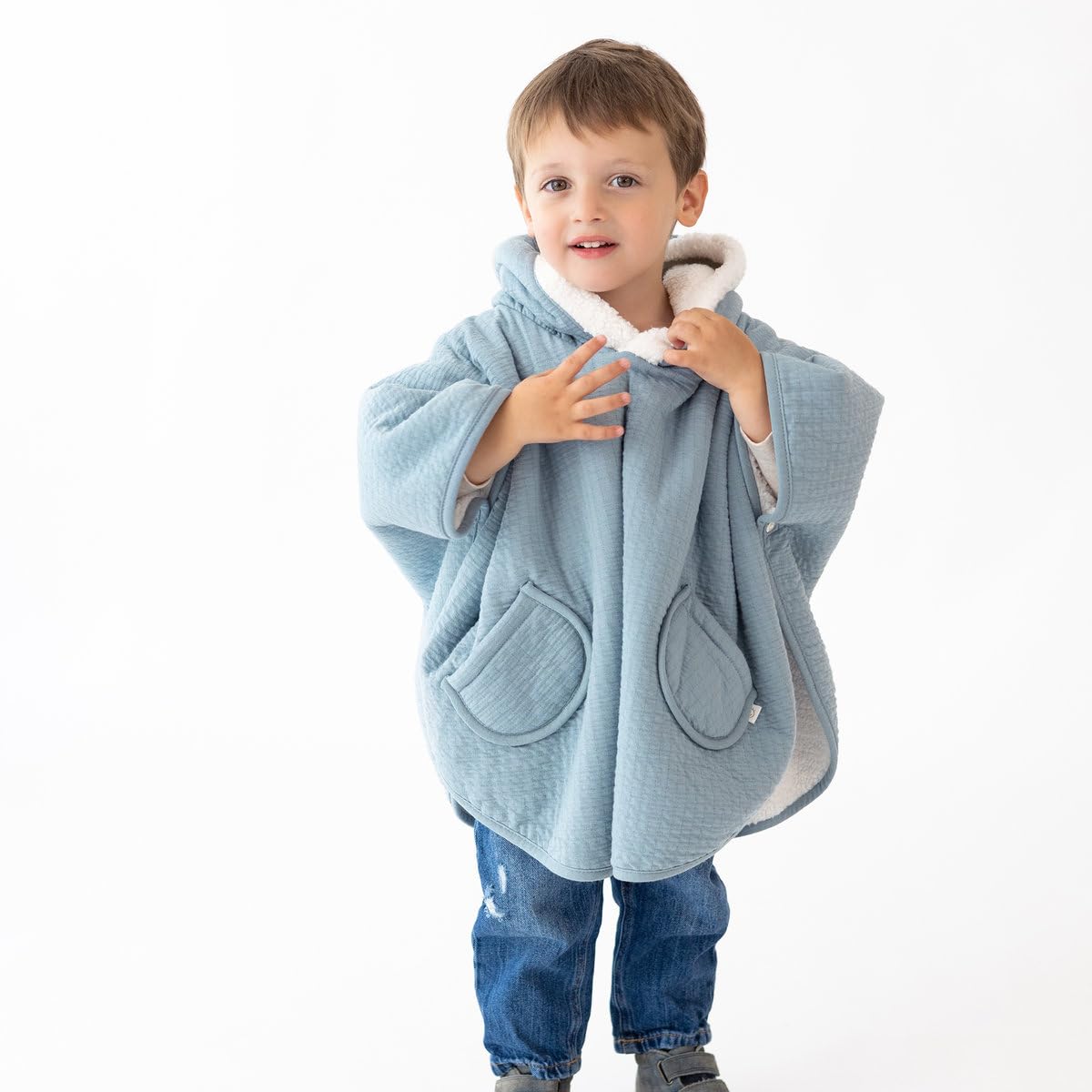Bemini – Poncho in pile per bambini | Poncho | Bambino | Parka per bambini | Poncho da viaggio Teddy | 9 – 36 mesi |