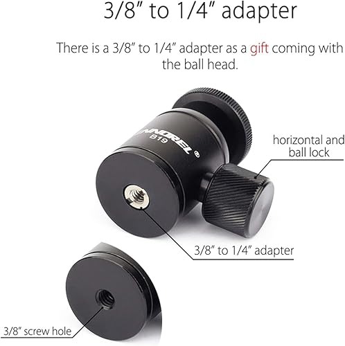 Miniatura 6 de INNOREL B19 - Cabeza de bola de trípode, cabeza esférica de metal de 360, inclinación de 90, montaje de trípodes con adaptador de 38 a 14 pulgadas,