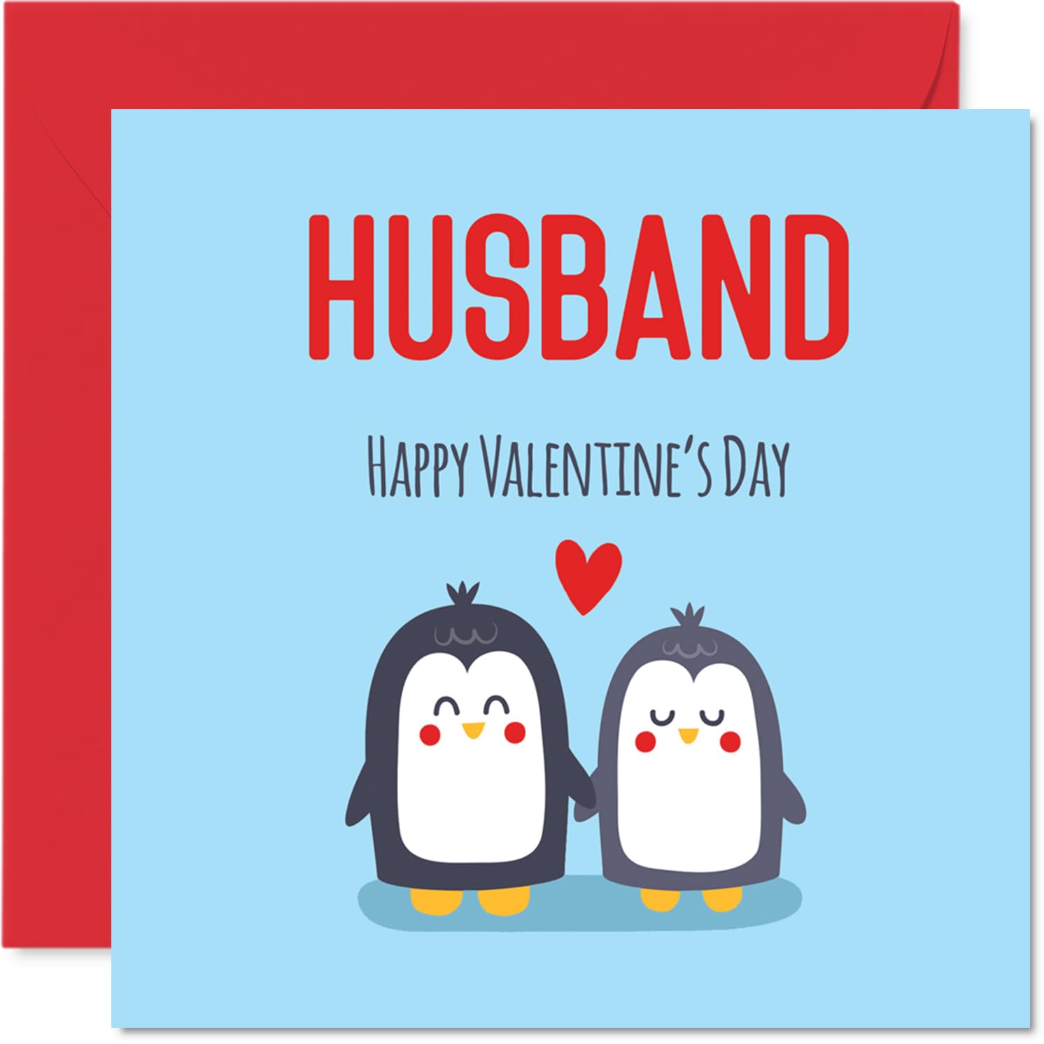 Husband Valentine's Day Card - Cute Penguins - Happy Valentines Card for Husband from Wife Partner, 145mm Wedding Valentine Greeting Cards