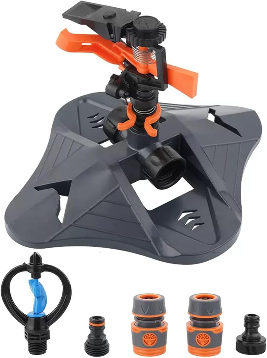 Garden Sprinkler, Automatic Rotating Lawn Water Sprinkler 360 Degree Irrigation Sprinklers System Attachment with 2 Heads and Quick Hose Connectors for Watering Your Lawn Garden