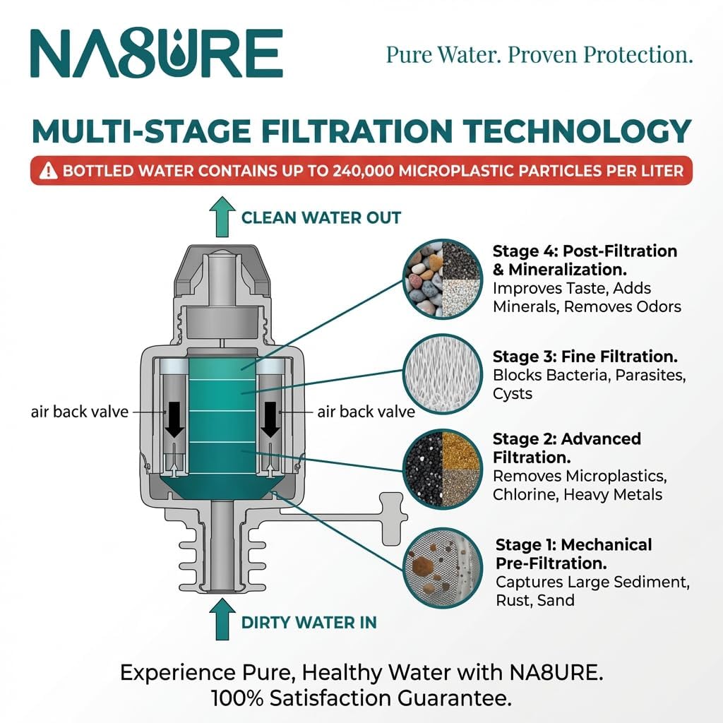 Microplastic Water Filter 2-Pack | SGS Lab-Tested Bottle Top Purifier for Sediment & Plastic Particles | Physical Membrane Filtration | Universal Fit | BPA-Free | Portable Travel Filter