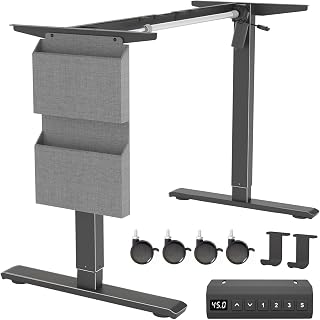 Standing Desk Frame Electric Adjustable Legs, Workstation Desk Base, with Storage Bag, Headphone Hook, Caster Wheels