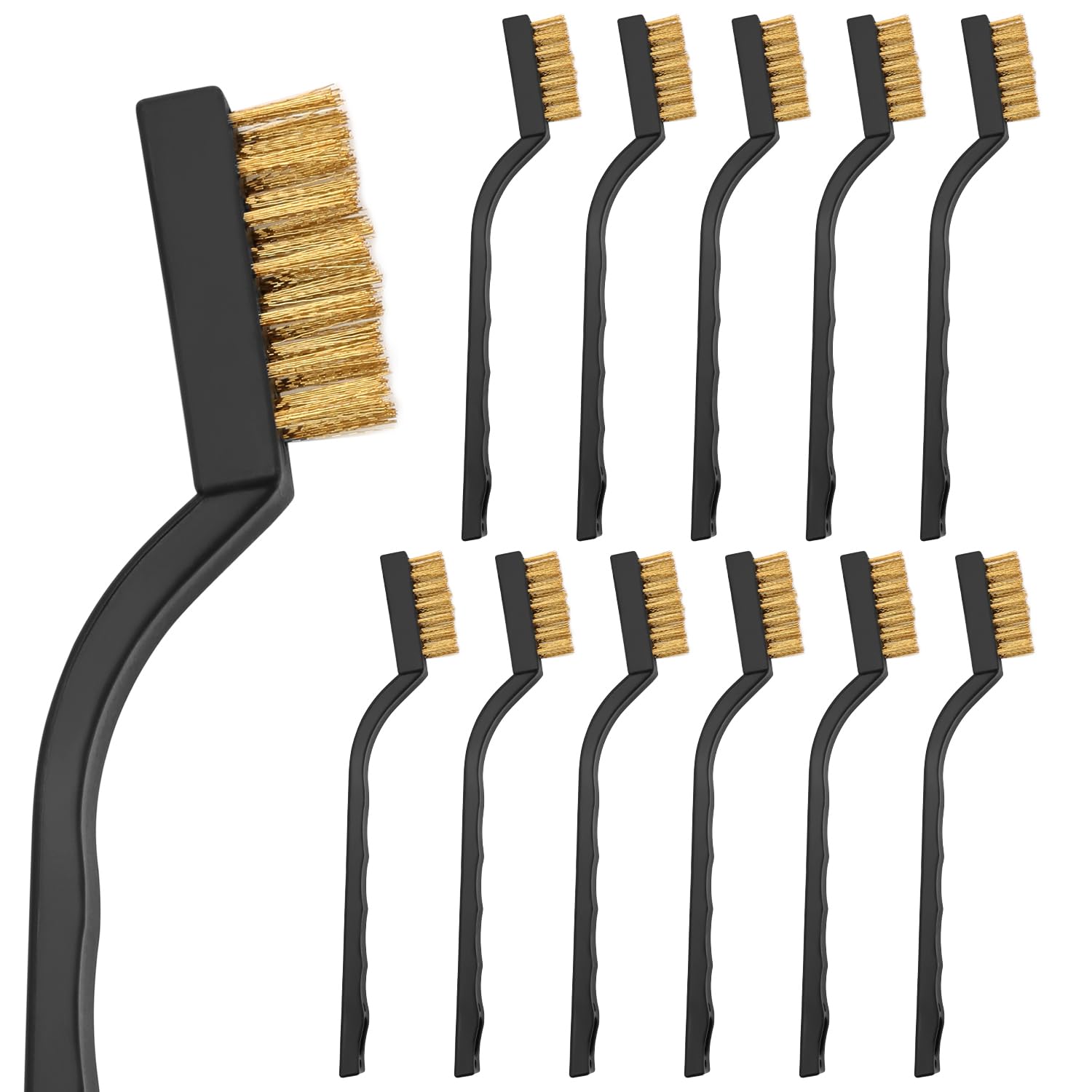 12 Pcs Mini Wire Brushes Plastic Handles Brass Wire Brush for Cleaning Rust, Metal Work Pieces, Welding Slag and Rust, Greasy Dirt