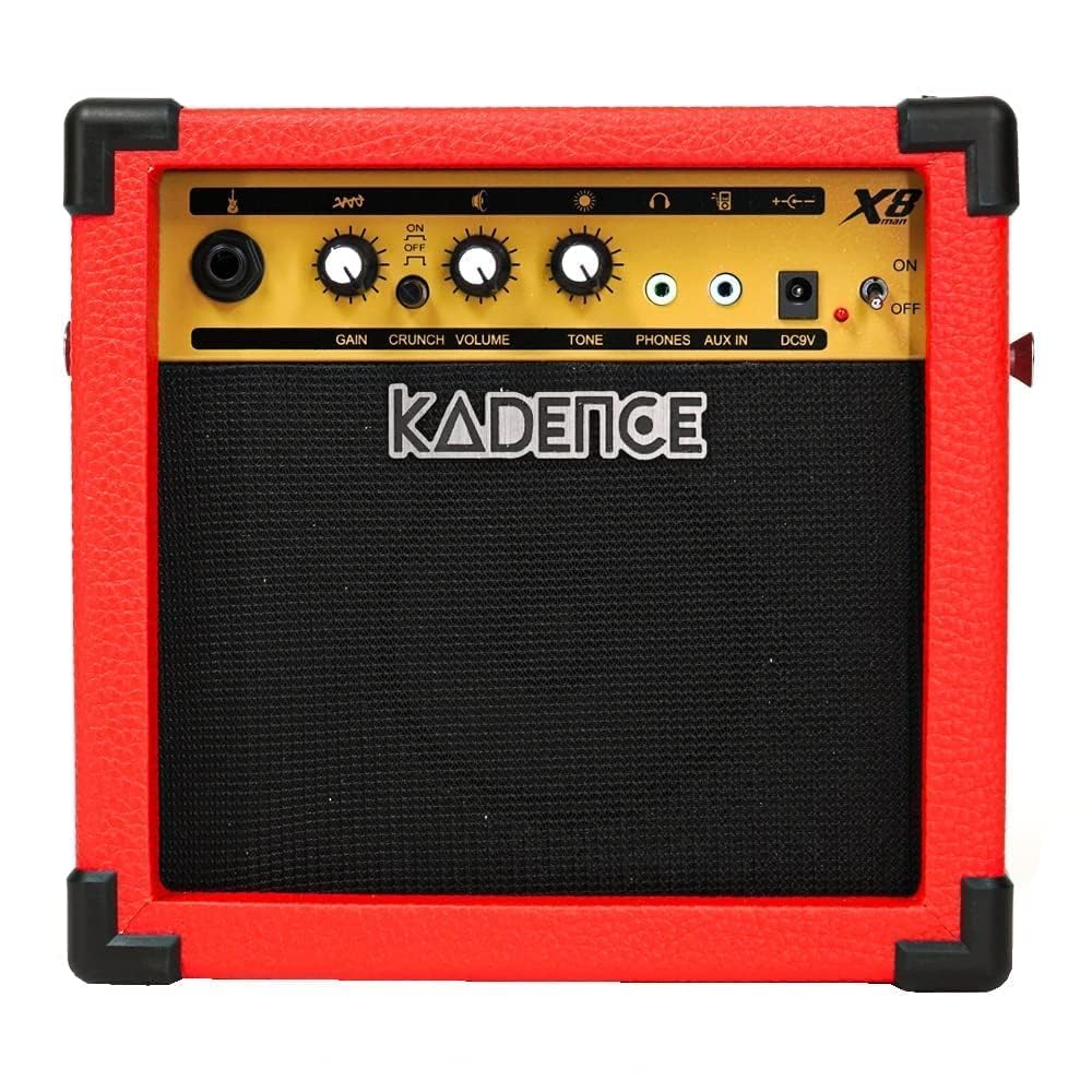 Kadence X8 Portable Guitar Amplifier | 8W Mini Guitar Amp for Electric Guitar | Gain, Volume & Tone Controls | Crunch Mode | AUX Input & Headphone Jack | 9V Power | Compact Practice Amplifier | Red-image-34