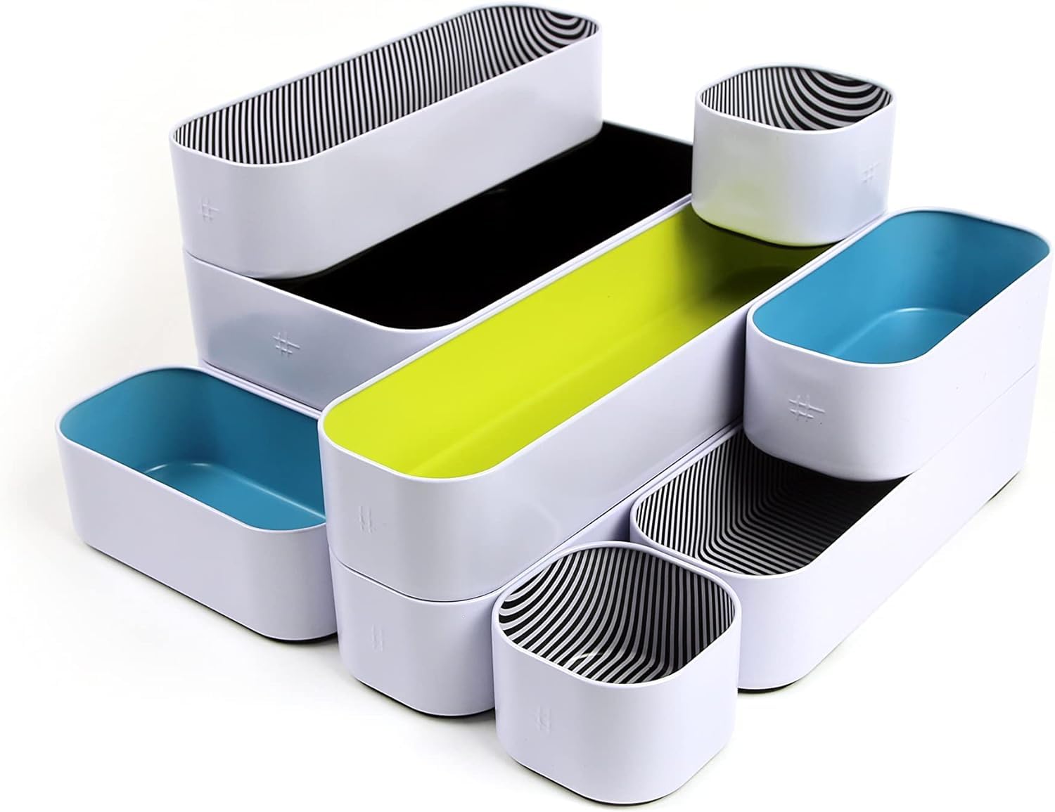 Three by Three Seattle Set di 10 vassoi organizer in metallo per riporre trucchi, cancelleria, utensili e altro ancora nella scrivania dell'ufficio, nei cassetti della cucina e del bagno (5,1 cm,