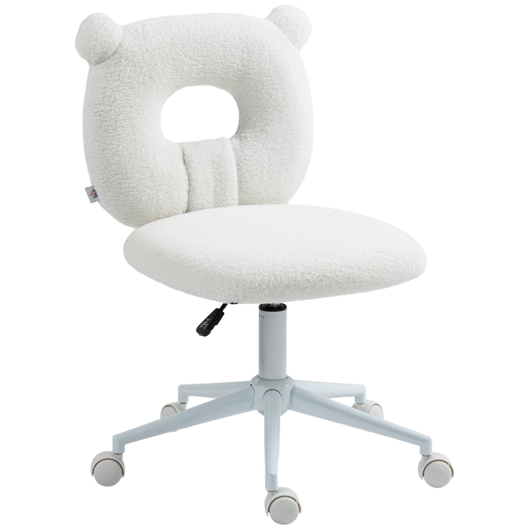 HOMCOM Silla de Escritorio Moderno de Borreguillo Silla Giratoria Infantil con Asiento Ajustable en Altura y Respaldo en Forma de Oso Carga 120 kg Blanco