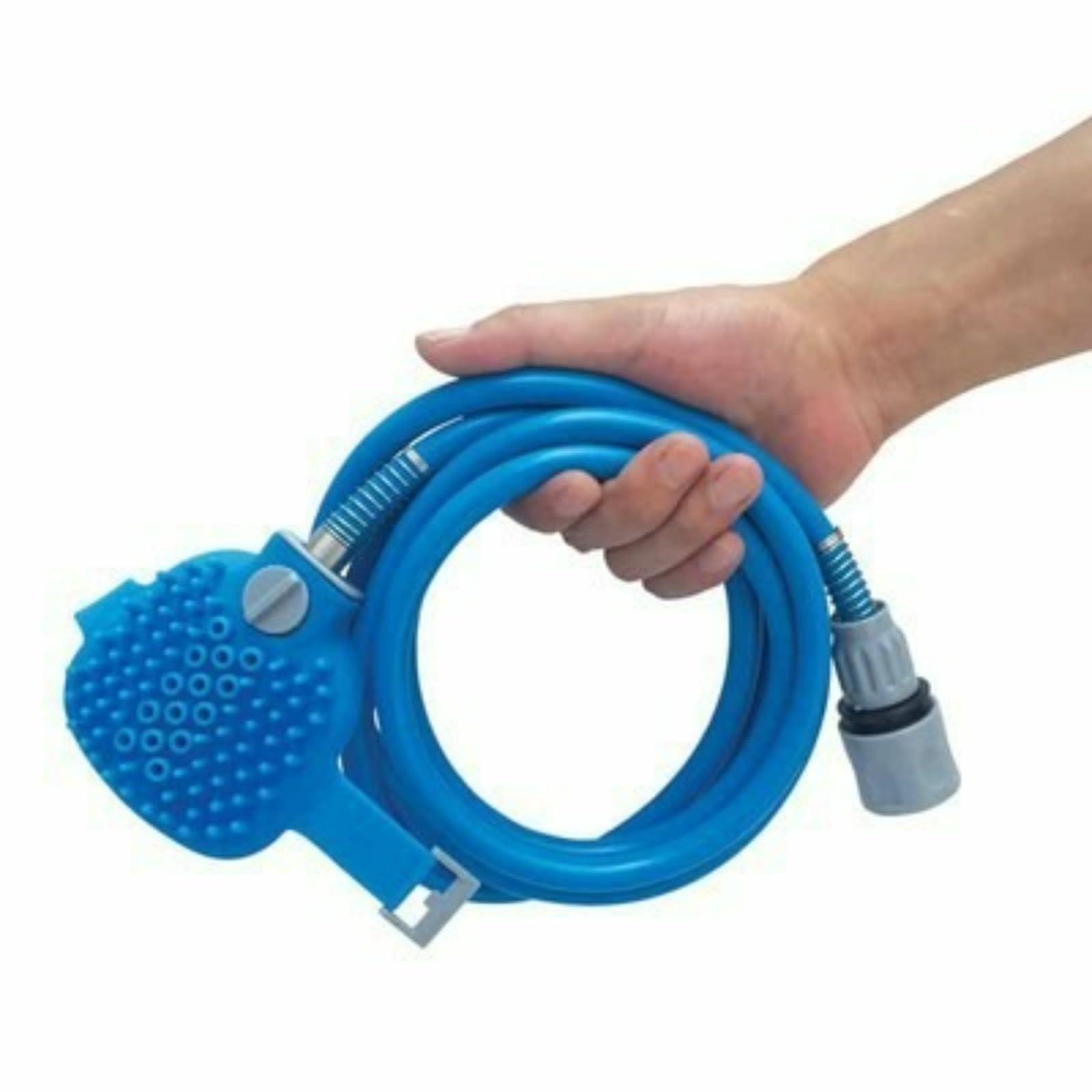 Cepillo de baño 2 en 1 para mascotas con rociador de ducha, nodos de masaje de silicona flexible, herramienta de lavado de mascotas con manguera universal y control de flujo de agua para perros y