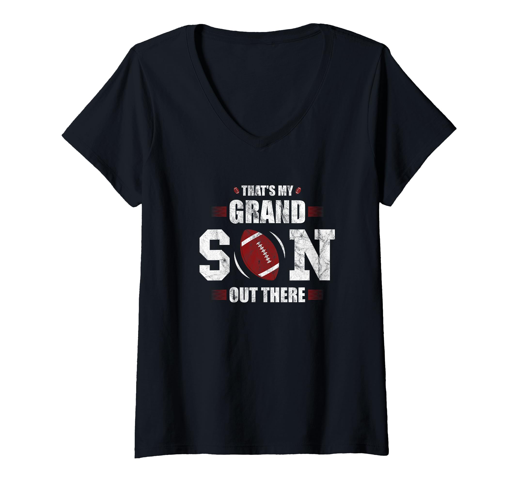 Womens That's My Grandson Out There Football Grandparents Grandpa V-Neck T-Shirt, Black