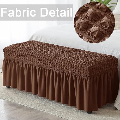 Vista 29 de XMNTG Fundas de banco elásticas para comedor, funda de banco de sirsaca con falda, estilo campestre, extraíble, lavable, tapizada, funda protectora