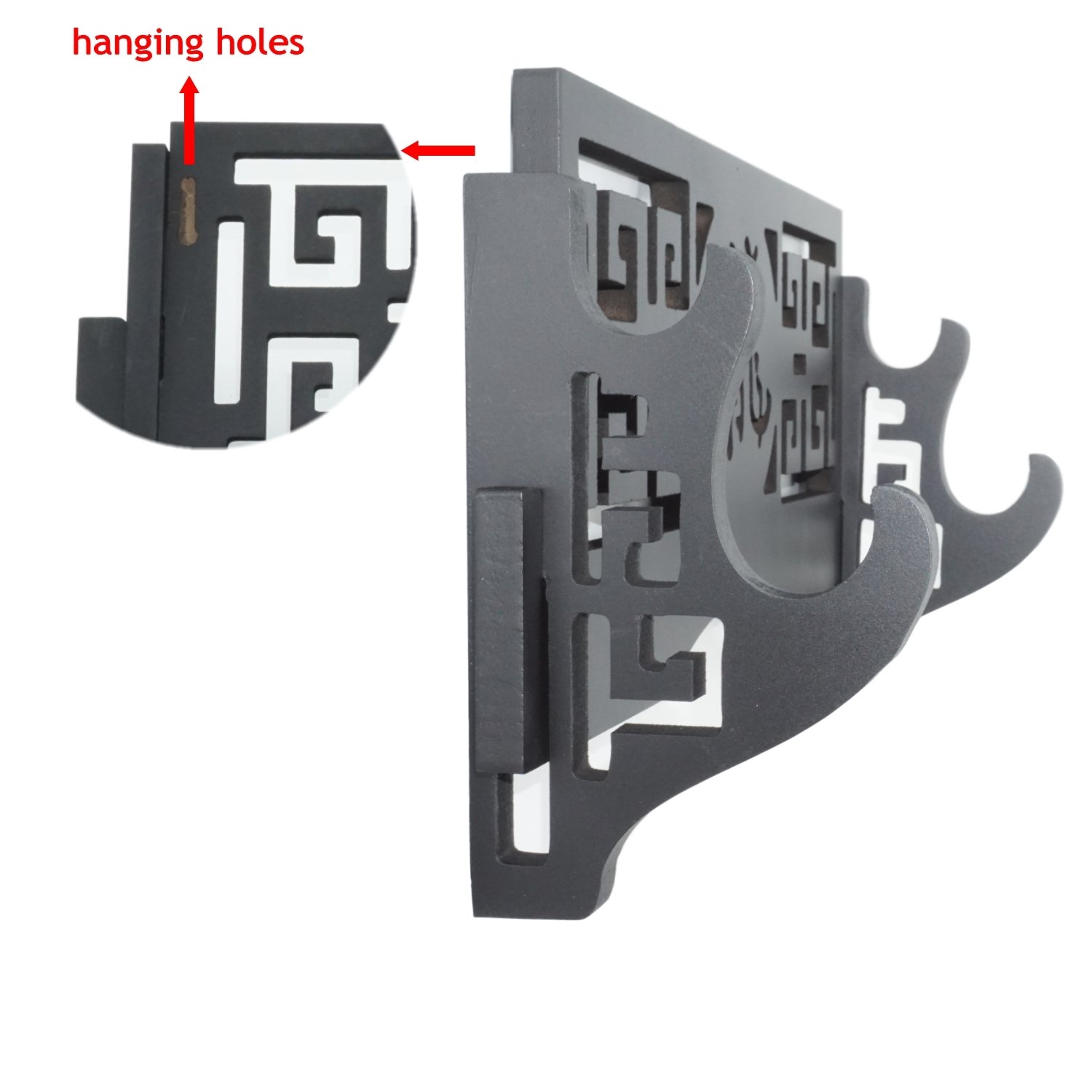 Amazon.co.jp: 刀掛け二本 透かし彫り刀掛台 木製 黒塗り壁掛け 剣縦て