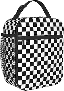 Insulated Lunch Bag Black White Racing and Checkered Pattern Reusable Cooler Tote Lunch Bags for Office Travel