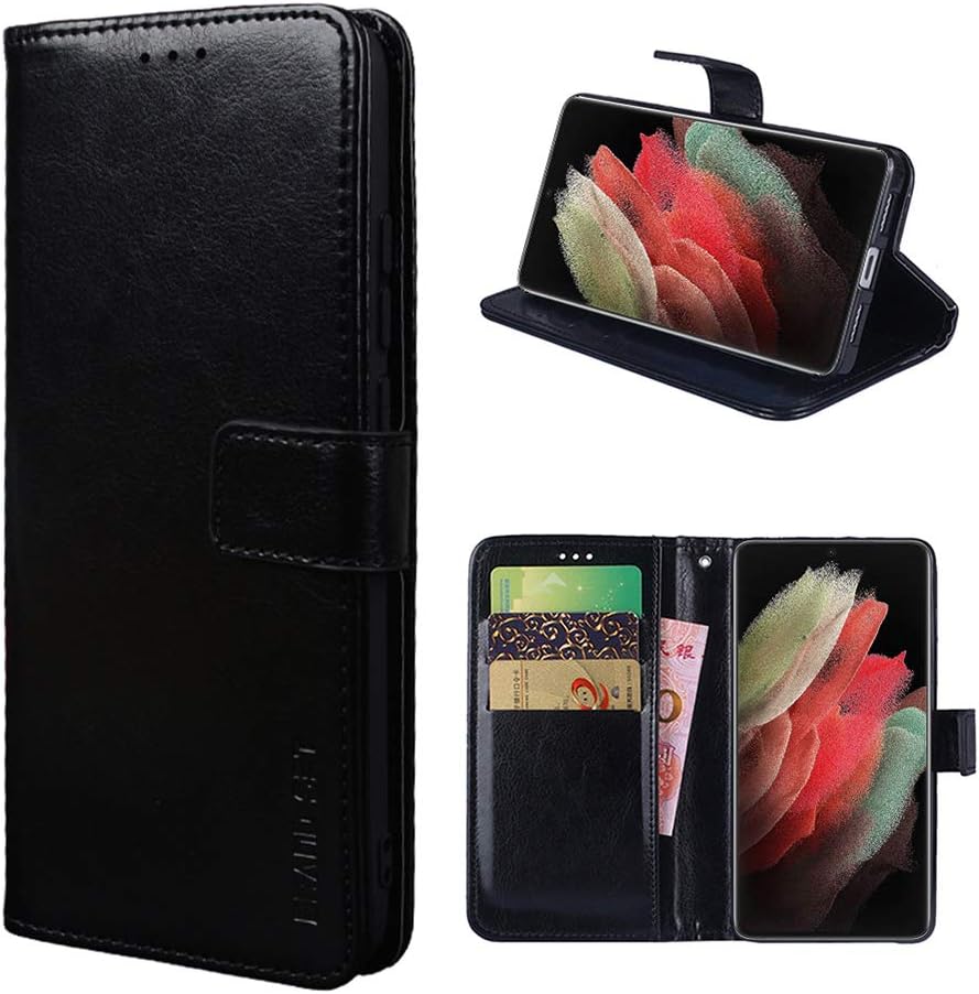 TIANJIfor Redmi Note 10 5G Case Leather Wallet Case Flip Stand View Cover with Card Slots Compatible with Redmi Note 10 5G Phone Cover, Black
