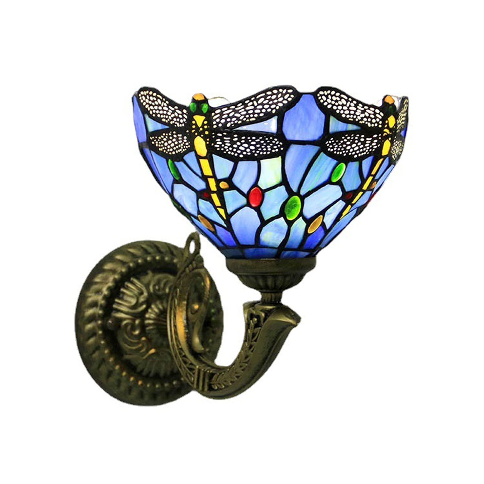 Aplique de Pared Estilo Tiffany mediterráneo para Interiores, lámpara de Pared Retro de vidrieras con Pantalla de 19,8 cm para mesita de Noche, Pasillo o balcón.