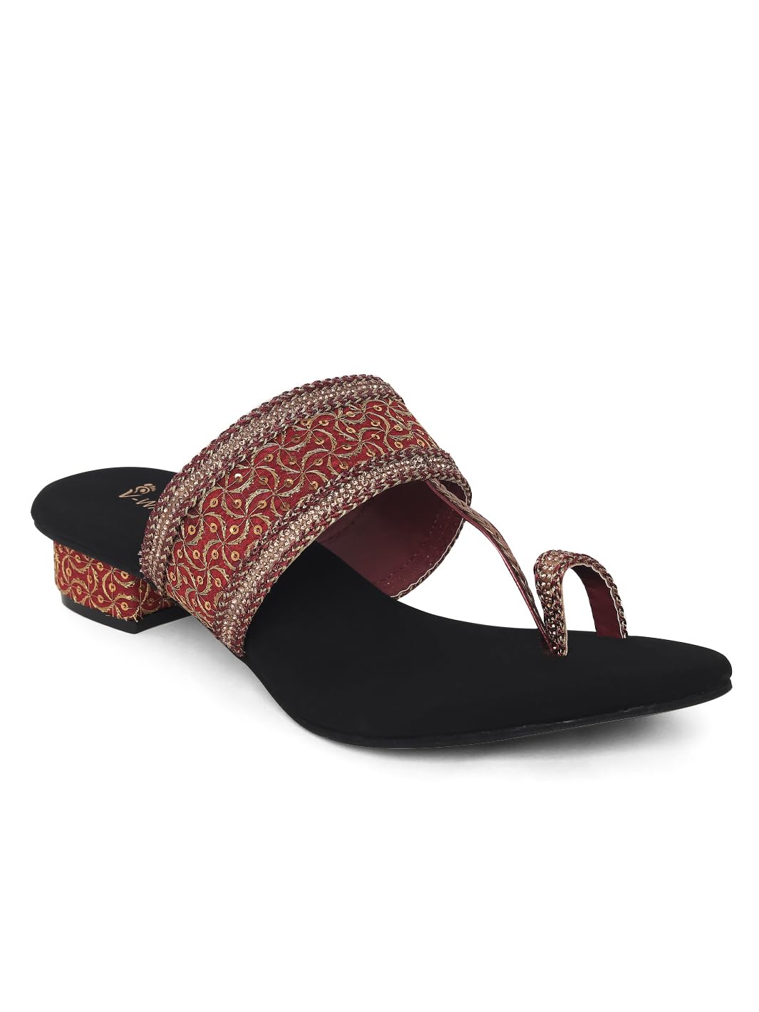 V-WALK Womens Embroidered Ethnic & Fashion Slip-on Low-Heel Sandals | Ethnic, Fashion, Smart Casuals Heels Sandals | Festive, Office, Shopping, Party Sandals | Heel Height: 1.5 Inches | Maroon (B0D465XGB3) Amazon Price History, Amazon Price Tracker