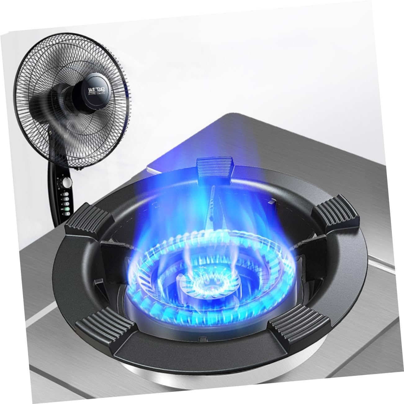 Gas Stove Windshield Cover Cast Iron Wok Support for Home Kitchen 4-Prong Gas Range Accessory Energy-Saving Hob Windscreen