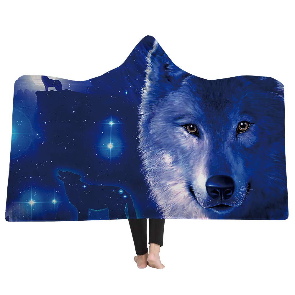 Chickwin Hooded Blanket for Adult Kids, 3D Wolf Print Cape Throw Wrap Robe Blanket With Hood Wearable Throw Cloak Sofa Blankets Winter Sofa TV Lazy (200x150cm,Wolverine)