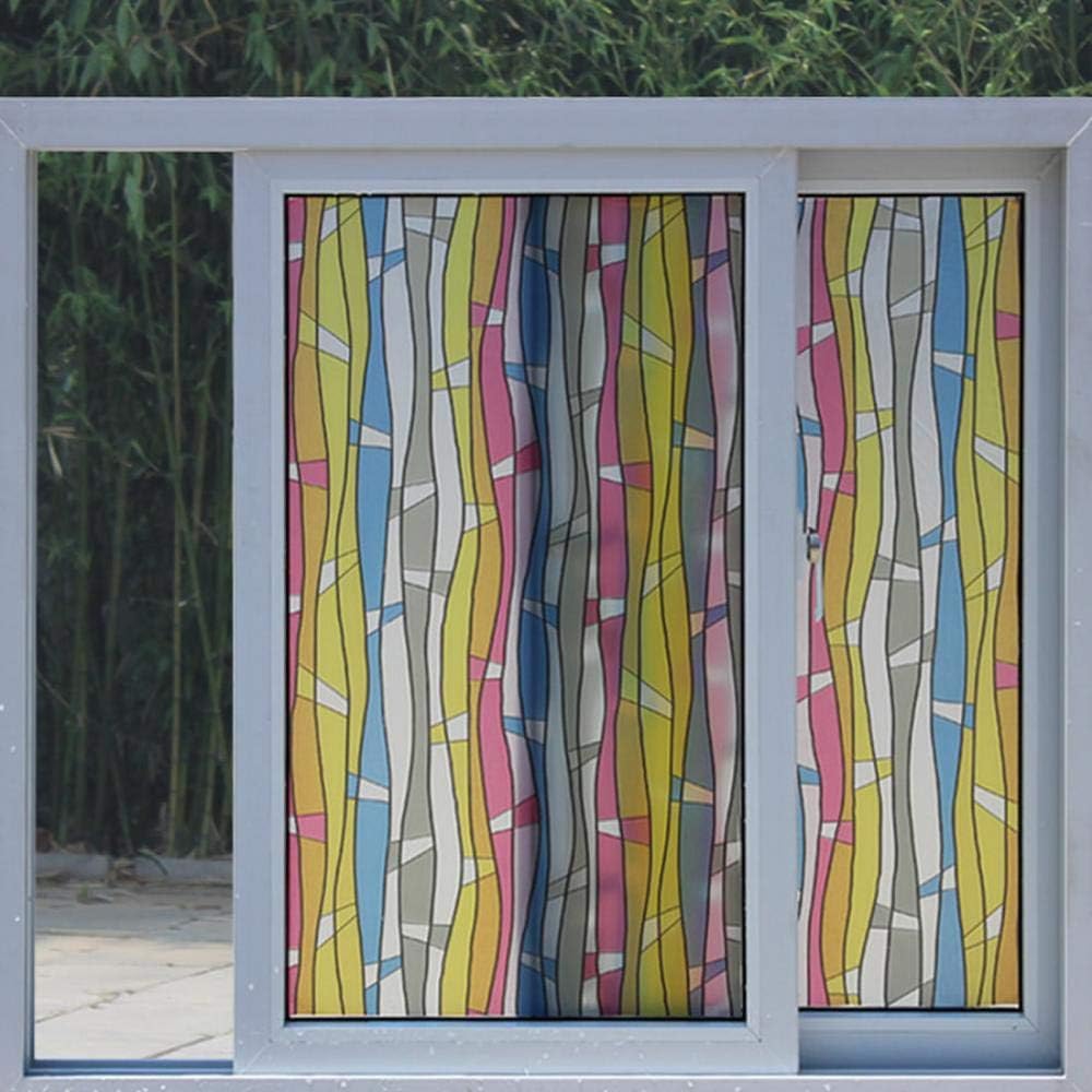 Xixik Window Film 3D Irregular Retro Door Privacy Screen Film, Privacy Screen [Non Adhesive Window Decoration Film for Home Kitchen Office 60 x 200 cm, Multi