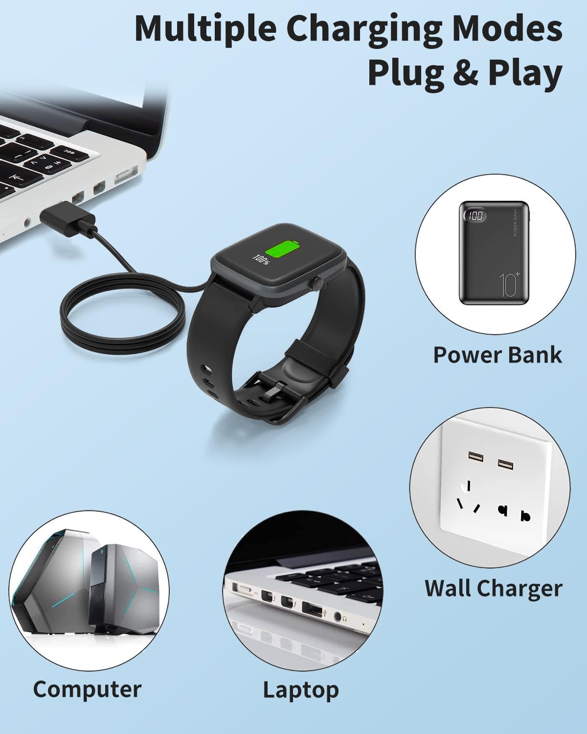 Smart Watch Charger for TOZO S5 2Ft/60cm 2 Pin USB Portable Magnetic Charging Cable Cord for TOZO S5 Smart Watch image 5