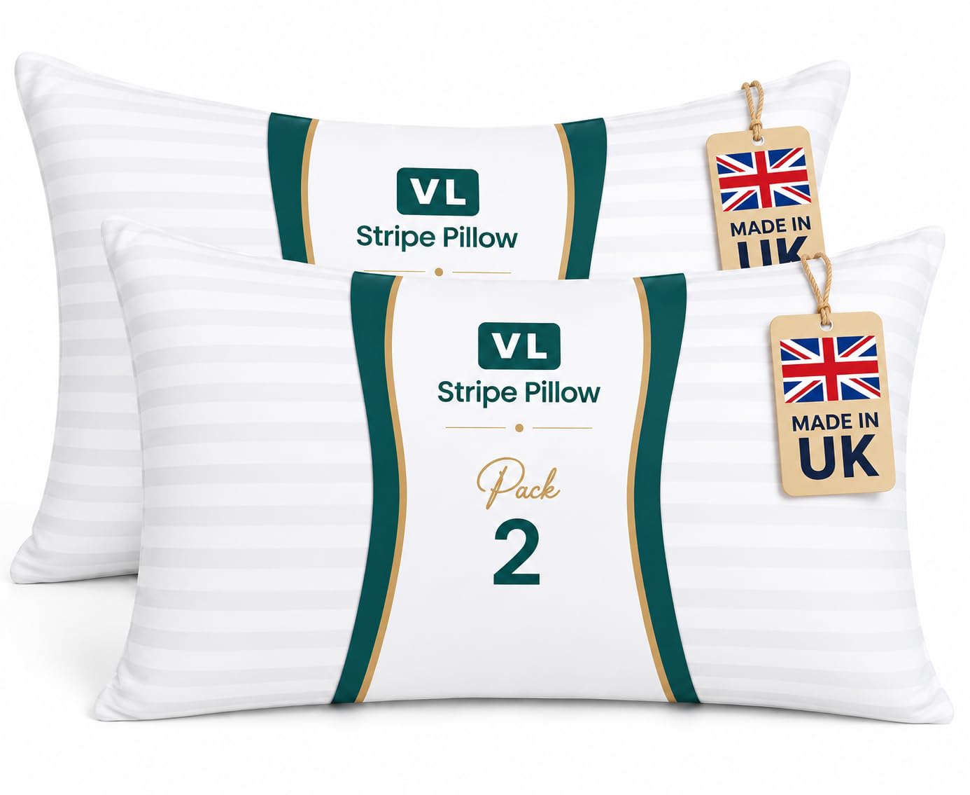 Hotel Quality Soft Stripe Pillows 2 Pack for Side Sleepers, Breathable Hollowfibre Filled Sleeping Pillows for Neck & Shoulder Comfort, Plush Bed Pillows for Better Sleep (2, Stripe pillows)