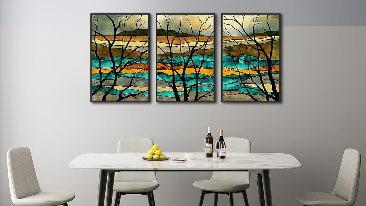 Large Framed Abstract Wall Art - Sunset Mountain and River Wall Decor 24"x36" Set of 3 Branch Tree Wall Art Prints Modern Landscape Artwork Symbolism Canvas Pictures for Living Room Bedroom Office - Image 4