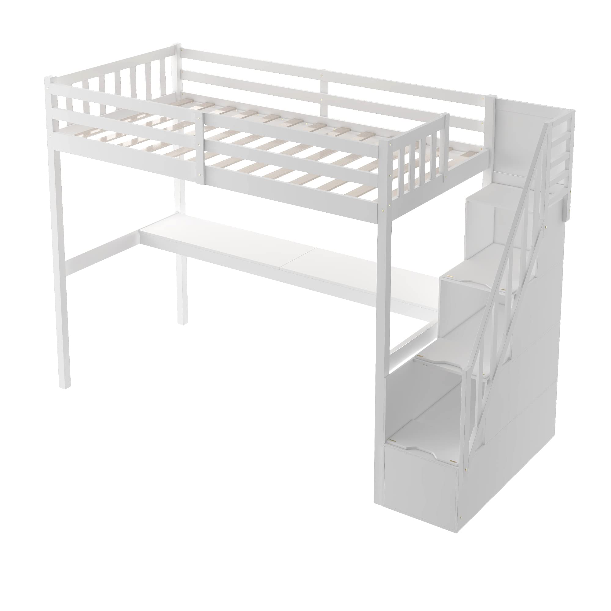 Buy SOFTSEA Twin High Loft Bed with Staircase and Desk, Kid’s Solid