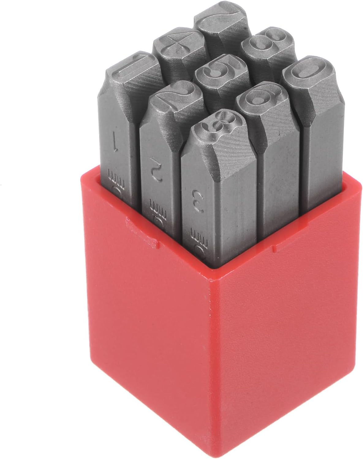 9pcs Number Stamp Set 1/4" 6mm Reverse Punch High Tool Steel 0-9 Punch Press Tools Metal Stamps Set Hammer Hand Punch for Metal Plastic Wood Leather Brass Stamping