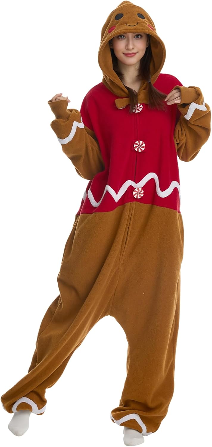 Adult Onesie Christmas Costume Unisex Cosplay Plush Pajama Halloween Cute One Piece Jumpsuit for Women Men