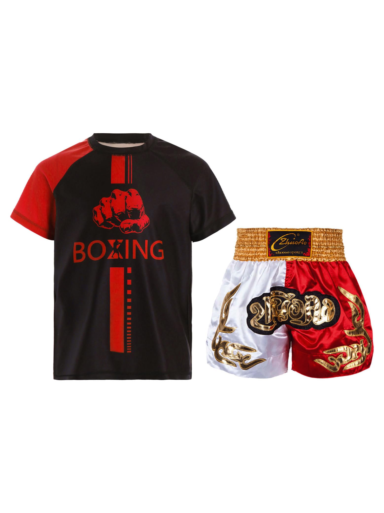 Bambini Uniforme da Boxe Kickboxing Shirt con Elastico Pantaloncini da Boxe Mauy Thai Tuta da Allenamento Tuta da Muay Thai