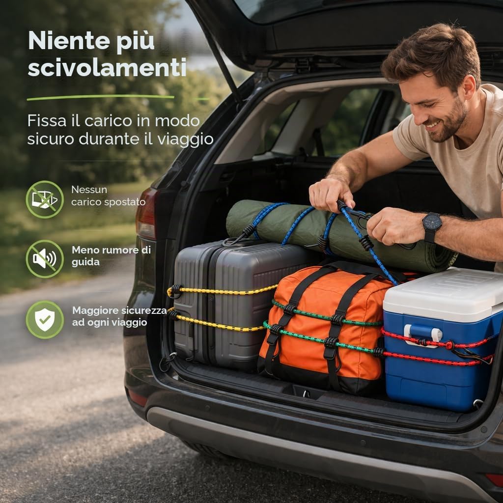 10 espansori e tendicinghi, corde in gomma con ganci per il fissaggio, diverse lunghezze, per moto, mobili, auto, biciclette, ganci extra resistenti, accessori per auto