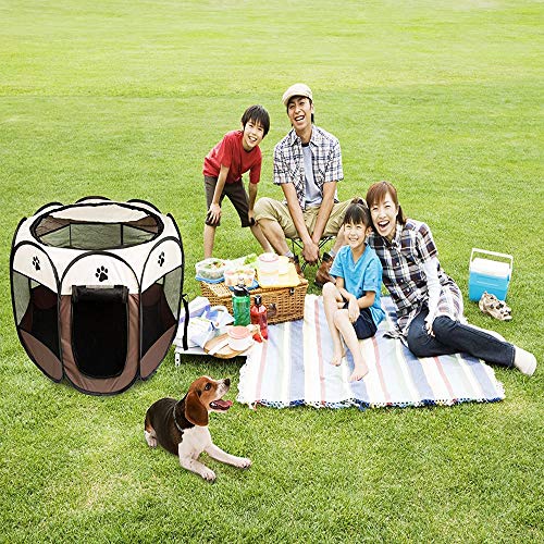 Portable Pet Playpen, Foldable Dog Playpens, Indoor/Outdoor Pet Exercise Kennel Tent Mesh Shade Cover Travel Dog Play Tent for Puppies/Dogs/Cats/Rabbits (M:35″*35″*24″, Brown) Portable Pet Playpen, Foldable Dog Playpens, Indoor/Outdoor Pet Exercise Kennel Tent Mesh Shade Cover Travel Dog Play Tent for Puppies/Dogs/Cats/Rabbits (M:35″*35″*24″, Brown)