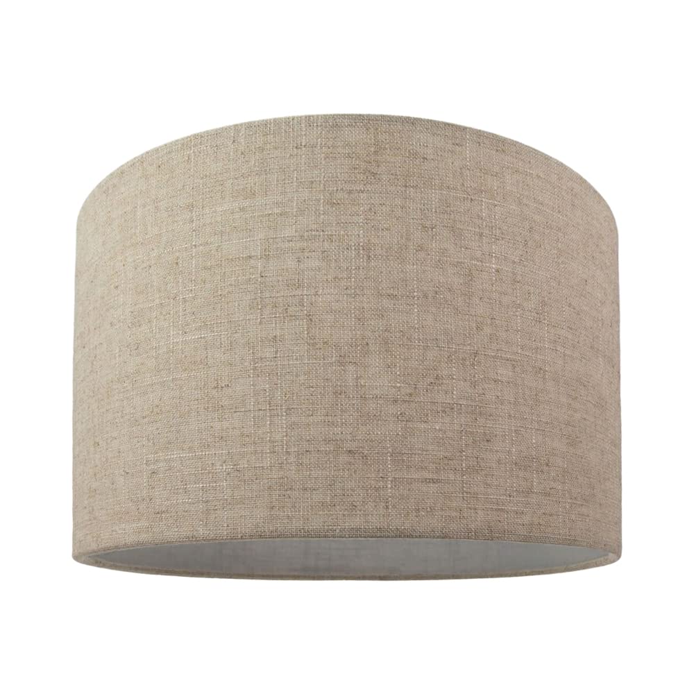 Contemporary and Stylish Natural Linen 14" Drum Lamp Shade in Oatmeal | 35cm Diameter | 60w Maximum by Happy Homewares