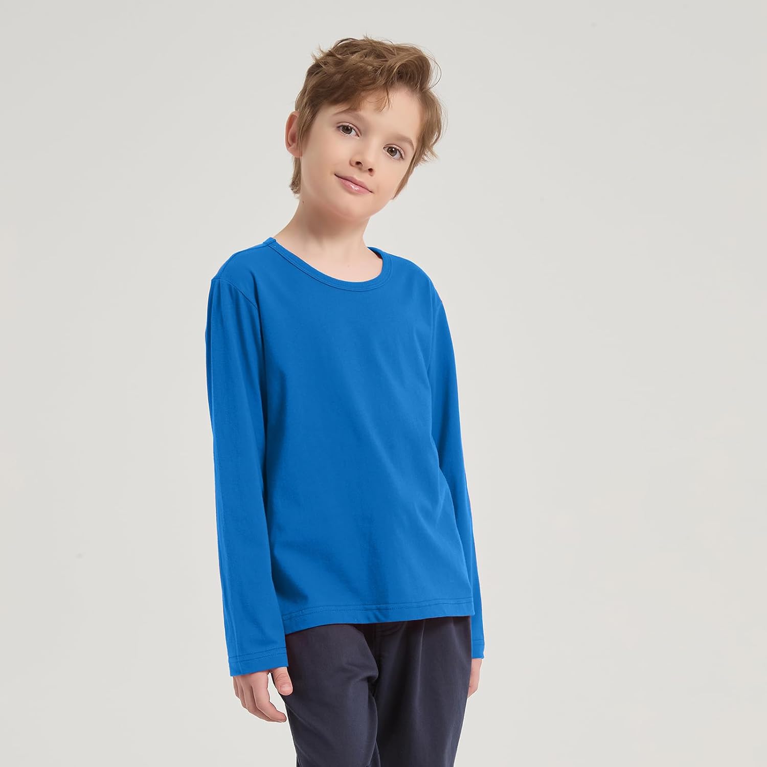 Cotton Boys Kids Tee Shirt Long Sleeve Crewneck Basic T-Shirt Top for Toddlers Youth(Age 2-14) - Image 2