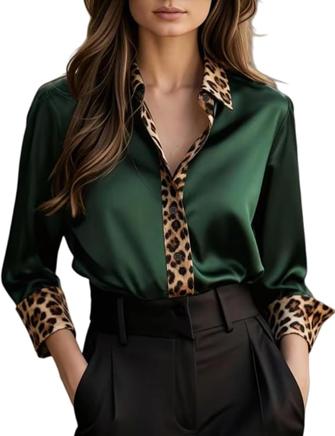 Women's Satin Blouses Floral Print Button Down Shirts Casual Business Dressy Blouses Fall Clothes Casual Tops