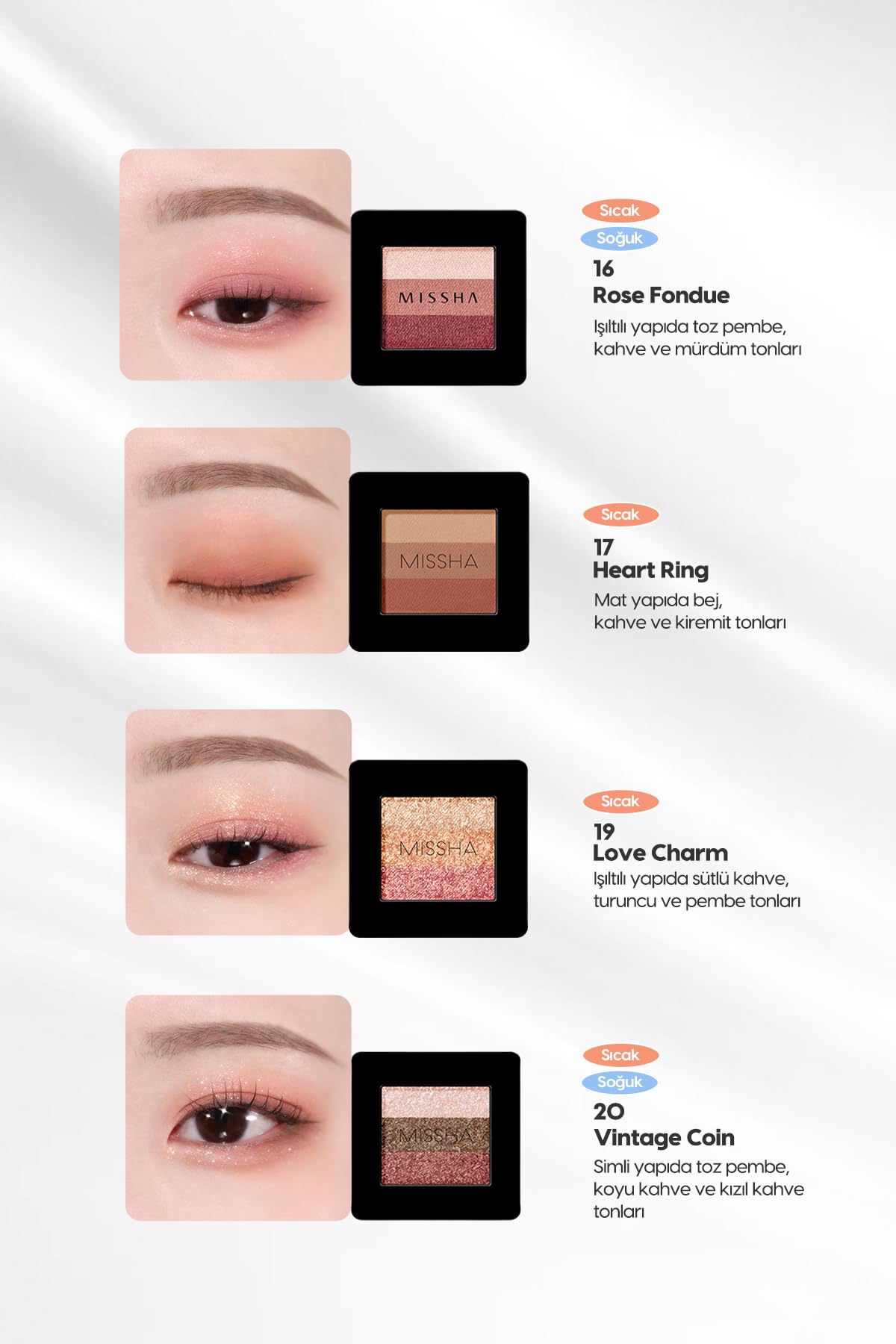 MISSHA Yumuşak Dokulu, Dökülme Yapmayan 3 Renkli Göz Farı Triple Shadow No.6 (MARSALA RED)