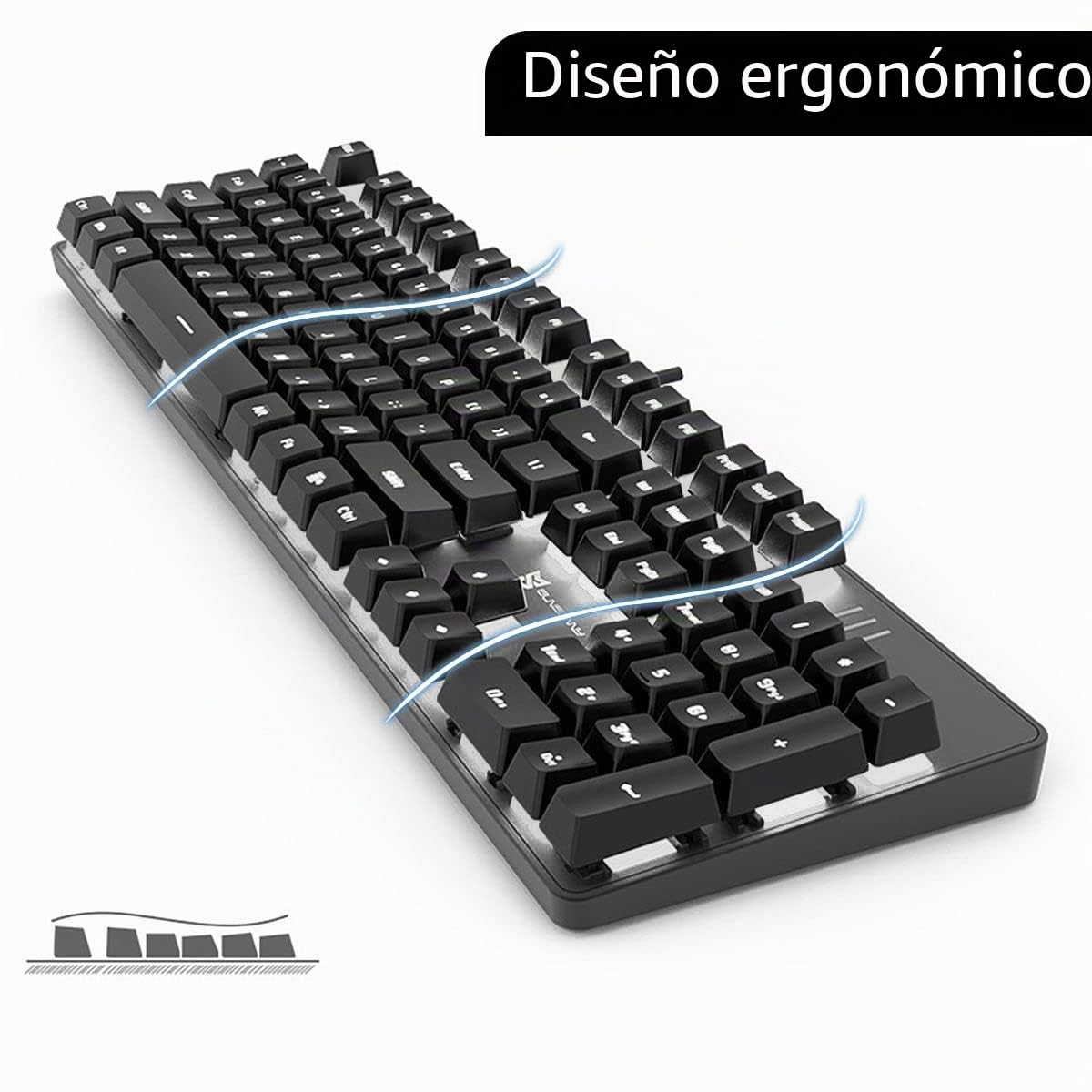 Qisan Teclado mecánico para juegos, retroiluminación LED, negro, 104 teclas, diseño americano, interruptor azul extraíble, USB-A