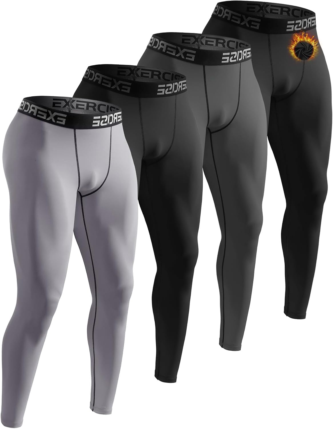 Mexholin 4/5 Pack Men's Thermal Compression Pants Fleece Lined Long Johns Winter Athletic Workout Leggings Baselayer