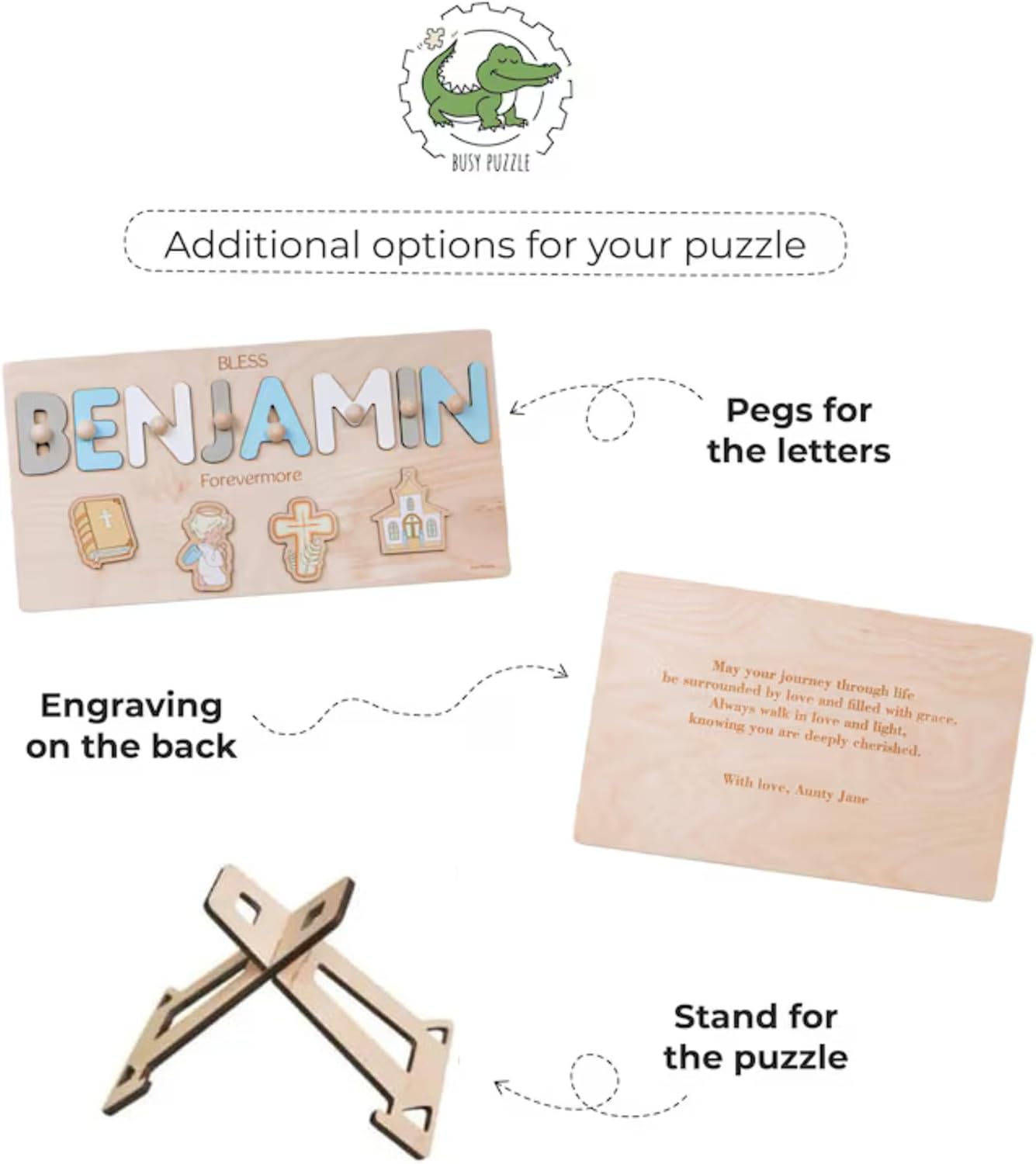 Personalized Christening Gift for Godson Wooden Baby Dedication Puzzle Religious Gift Custom Name Puzzles For Toddlers Baptism Baby Gift