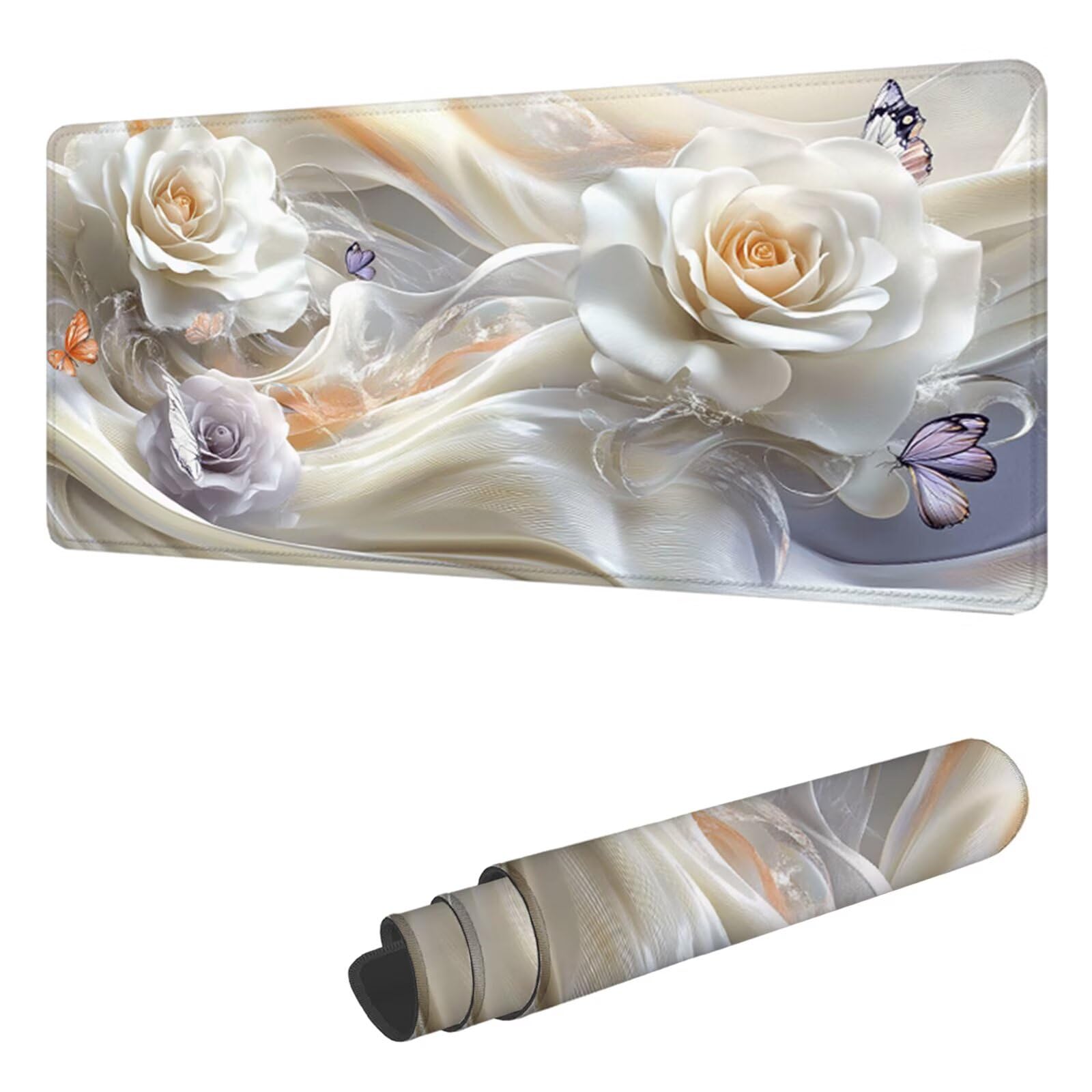 Podkładka pod mysz do gier Motyl Podkładka pod mysz XXL 1400 x 600 mm, podkładka pod biurko Różowa podkładka pod mysz z antypoślizgową gumową podstawą, wodoodporna szyta krawędź, do pracy, gier, biura