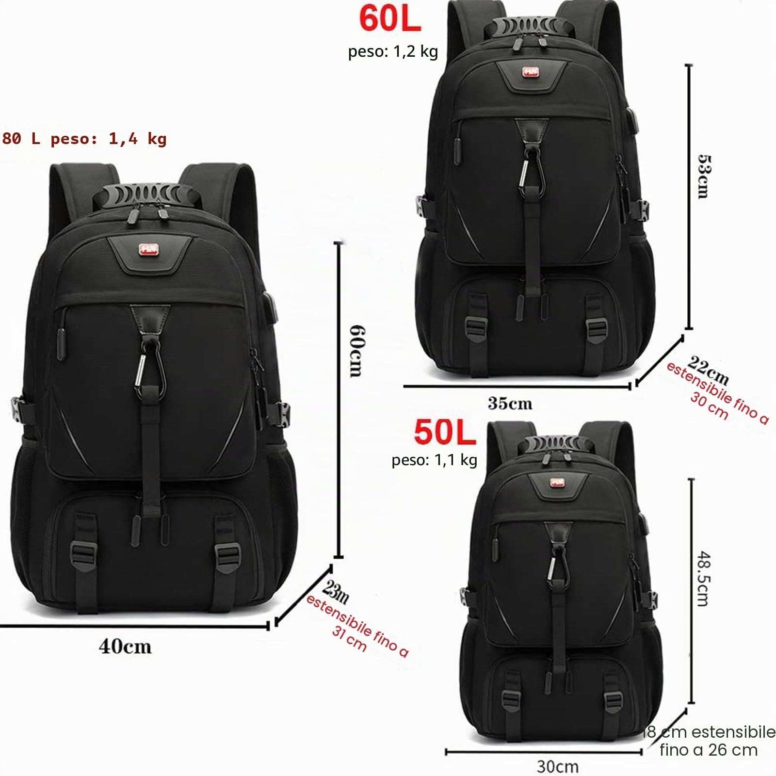 Grande Zaino da Viaggio, Zaini per PC Portatili Per Tarvel, Borsa da Viaggio, Zaino Uomo con Scomparto per Scarpe,Nero